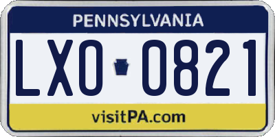 PA license plate LXO0821