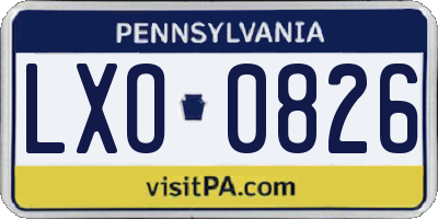 PA license plate LXO0826