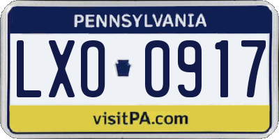 PA license plate LXO0917