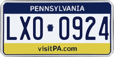 PA license plate LXO0924