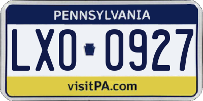 PA license plate LXO0927
