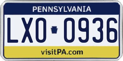 PA license plate LXO0936