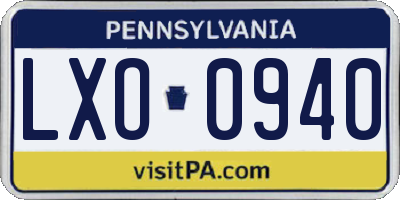 PA license plate LXO0940