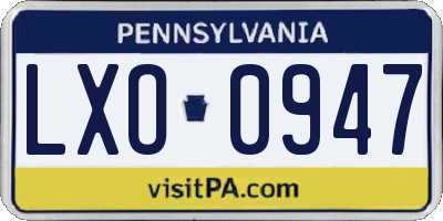 PA license plate LXO0947