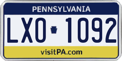 PA license plate LXO1092