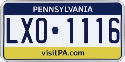 PA license plate LXO1116