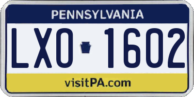 PA license plate LXO1602