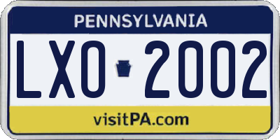 PA license plate LXO2002