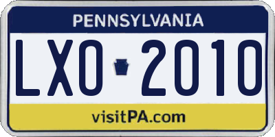 PA license plate LXO2010