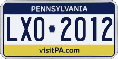 PA license plate LXO2012