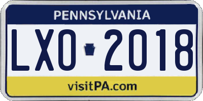 PA license plate LXO2018
