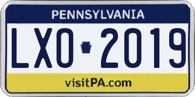 PA license plate LXO2019