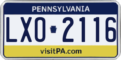 PA license plate LXO2116