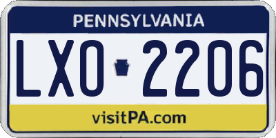 PA license plate LXO2206