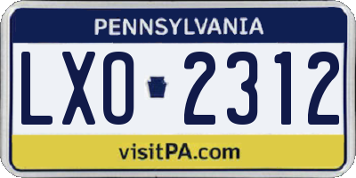 PA license plate LXO2312