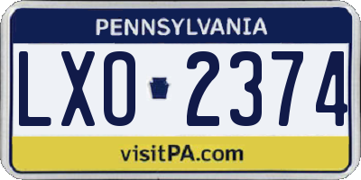 PA license plate LXO2374
