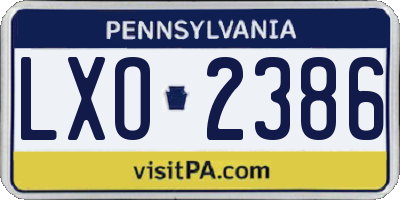 PA license plate LXO2386