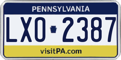 PA license plate LXO2387