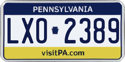 PA license plate LXO2389