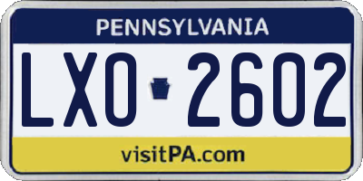 PA license plate LXO2602