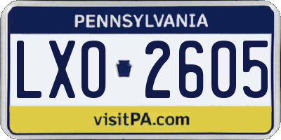 PA license plate LXO2605