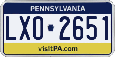 PA license plate LXO2651