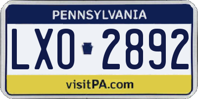 PA license plate LXO2892