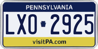 PA license plate LXO2925