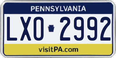 PA license plate LXO2992