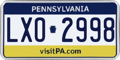PA license plate LXO2998