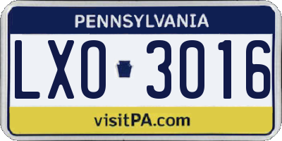 PA license plate LXO3016