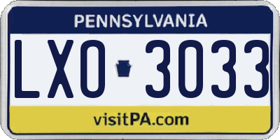 PA license plate LXO3033