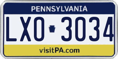 PA license plate LXO3034