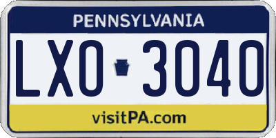 PA license plate LXO3040