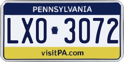 PA license plate LXO3072
