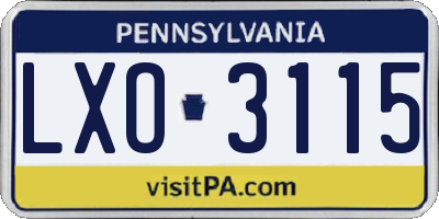 PA license plate LXO3115
