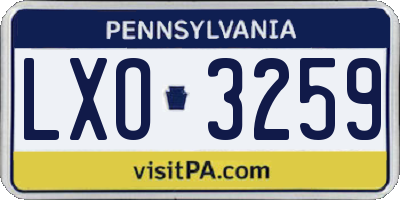PA license plate LXO3259