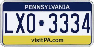PA license plate LXO3334