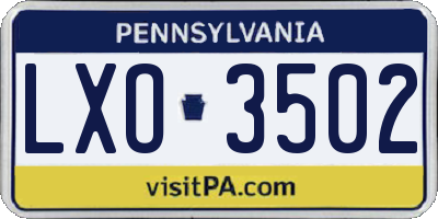 PA license plate LXO3502