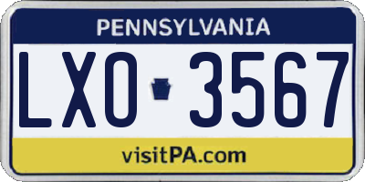 PA license plate LXO3567