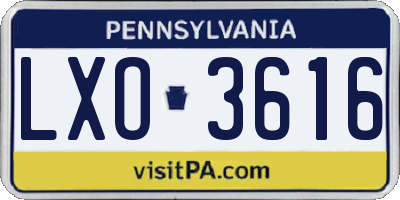 PA license plate LXO3616