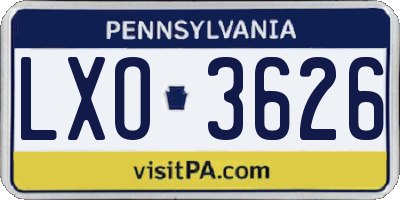 PA license plate LXO3626