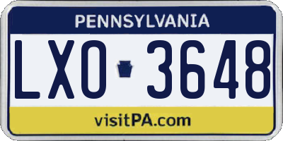 PA license plate LXO3648