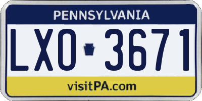PA license plate LXO3671
