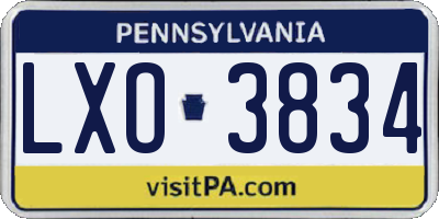 PA license plate LXO3834