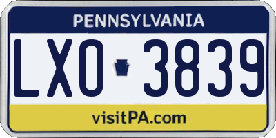PA license plate LXO3839