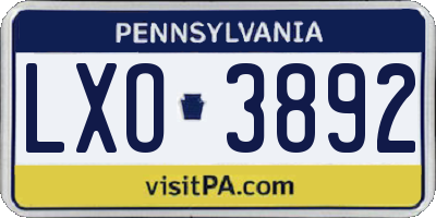 PA license plate LXO3892
