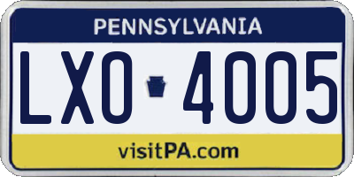 PA license plate LXO4005
