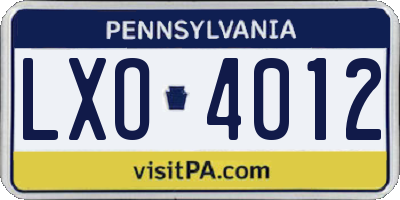 PA license plate LXO4012