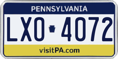 PA license plate LXO4072